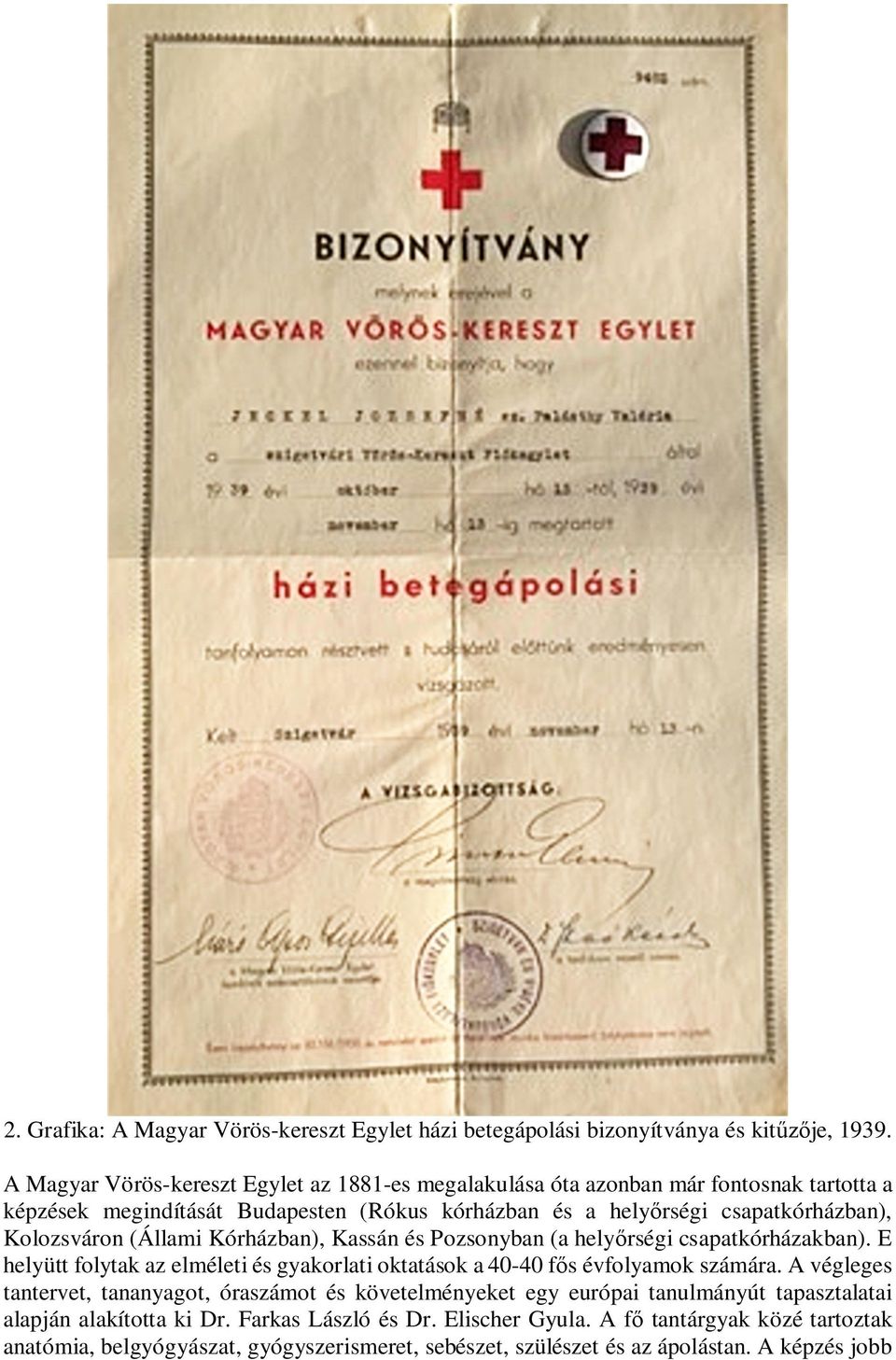 Kolozsváron (Állami Kórházban), Kassán és Pozsonyban (a hely rségi csapatkórházakban). E helyütt folytak az elméleti és gyakorlati oktatások a 40-40 f s évfolyamok számára.