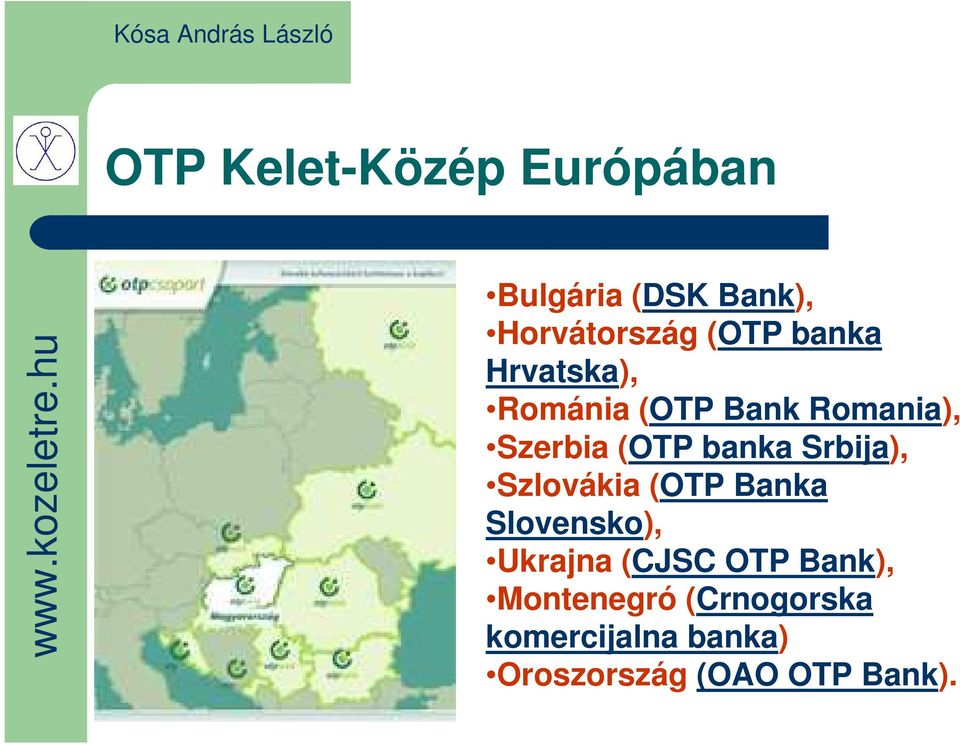 Srbija), Szlovákia (OTP Banka Slovensko), Ukrajna (CJSC OTP Bank),