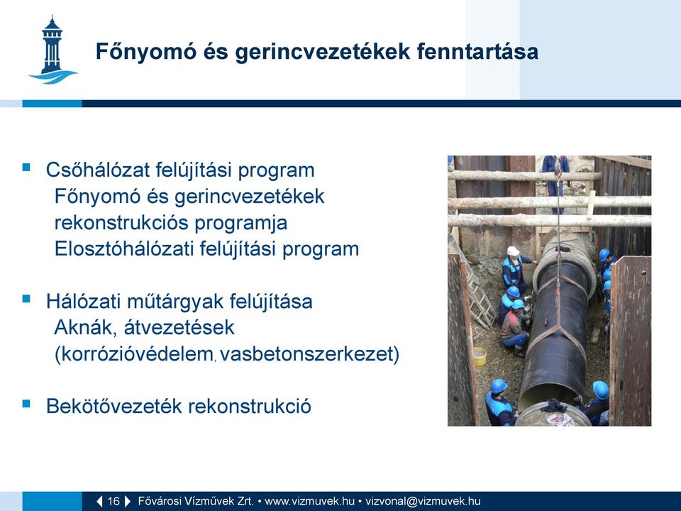Elosztóhálózati felújítási program Hálózati műtárgyak felújítása