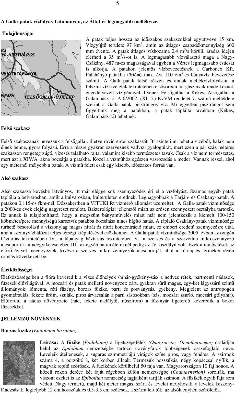 A legmagasabb vízválasztó maga a Nagy- Csákány, 487 m-es magasságával egyben a Vértes legmagasabb csúcsát is alkotja. A patakon jelents vízbevezetésnek a Carbonex Kft. Palahányó-patakba történ max.