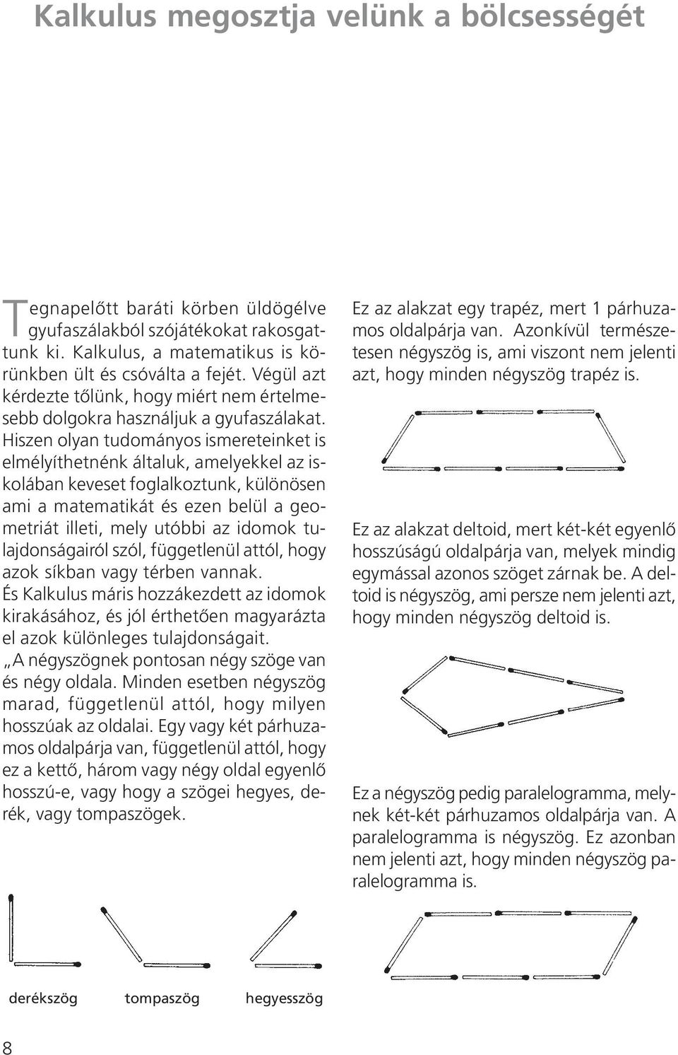 Hiszen olyan tudományos ismereteinket is elmélyíthetnénk általuk, amelyekkel az iskolában keveset foglalkoztunk, különösen ami a matematikát és ezen belül a geometriát illeti, mely utóbbi az idomok