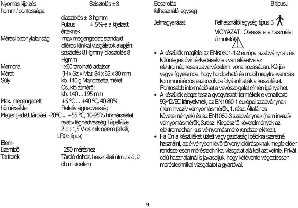 .. +40 C, 40-80% hőmérséklet Relatív légnedvesség Megengedett tárolási -20 C.