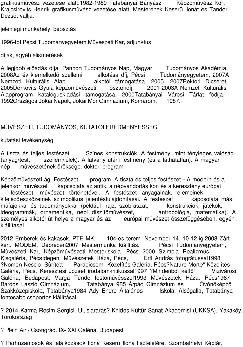 kiemelkedõ szellemi alkotása díj, Pécsi Tudományegyetem, 2007A Nemzeti Kulturális Alap alkotói támogatása, 2005, 2007Rektori Dicséret, 2005Derkovits Gyula képzõmûvészeti ösztöndíj, 2001-2003A Nemzeti