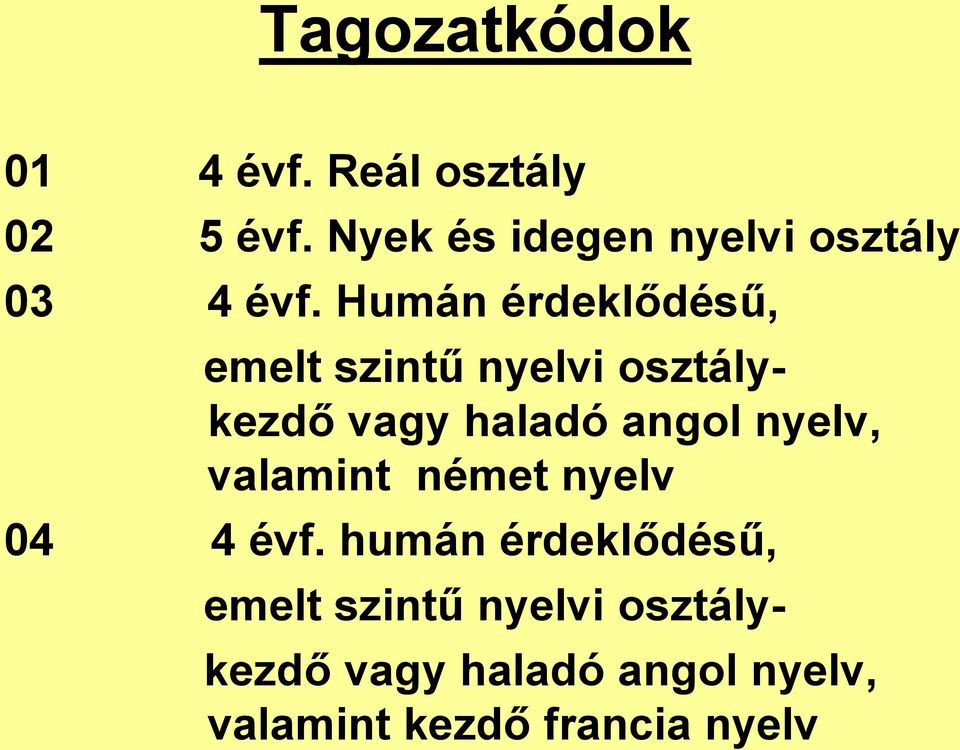 Humán érdeklődésű, emelt szintű nyelvi osztálykezdő vagy haladó angol