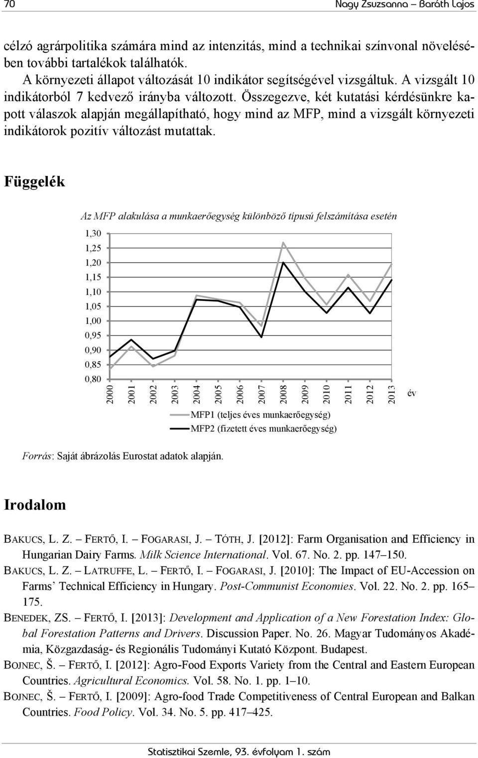 Összegezve, két kutatási kérdésünkre kapott válaszok alapján megállapítható, hogy mind az MFP, mind a vizsgált környezeti indikátorok pozitív változást mutattak.