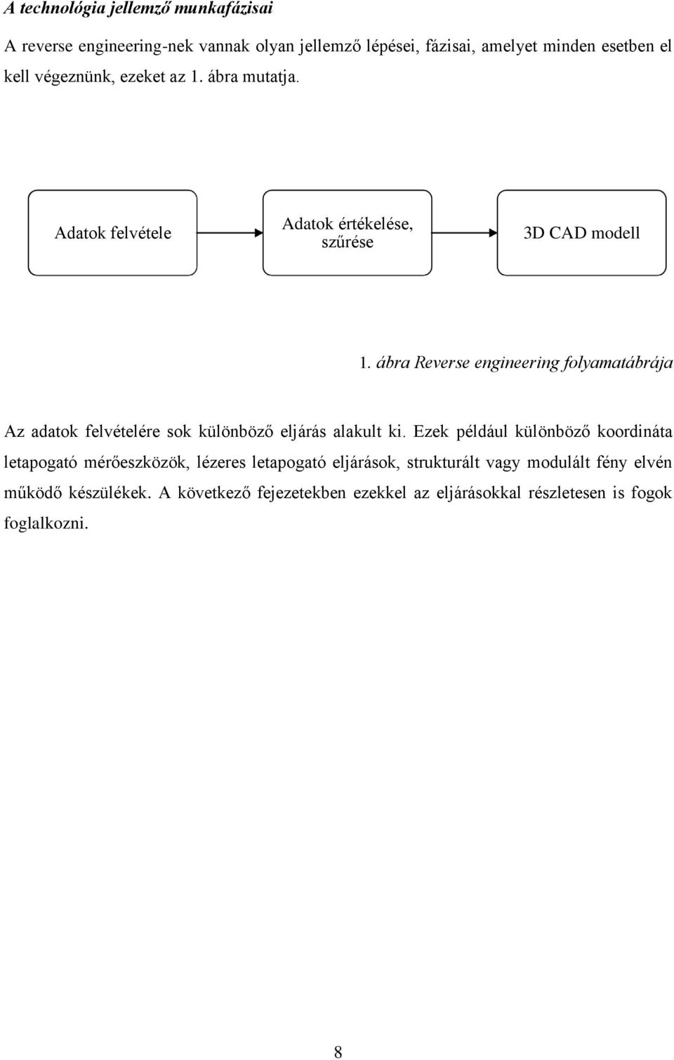 ábra Reverse engineering folyamatábrája Az adatok felvételére sok különböző eljárás alakult ki.