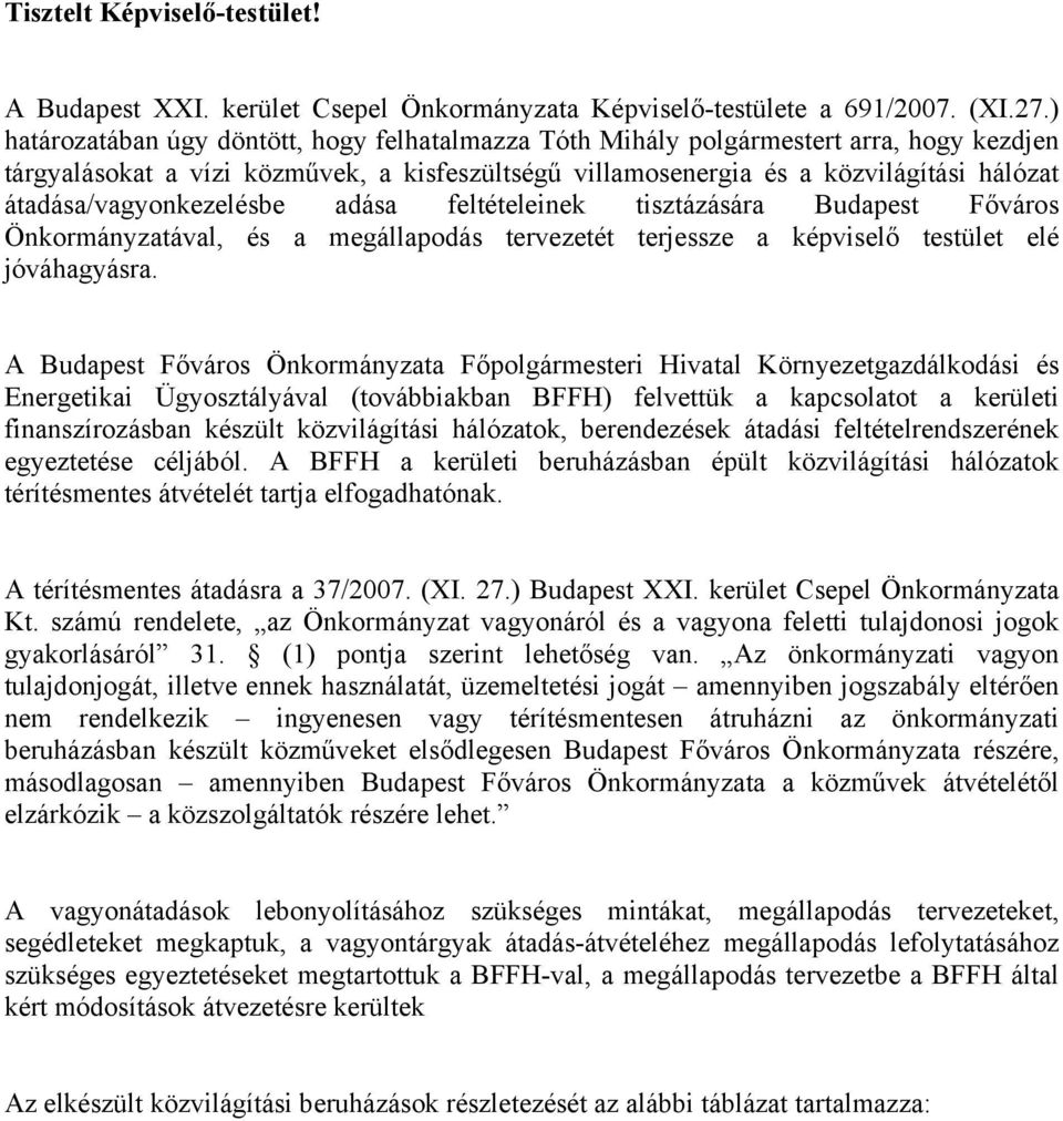 átadása/vagyonkezelésbe adása feltételeinek tisztázására Budapest Főváros Önkormányzatával, és a megállapodás tervezetét terjessze a képviselő testület elé jóváhagyásra.