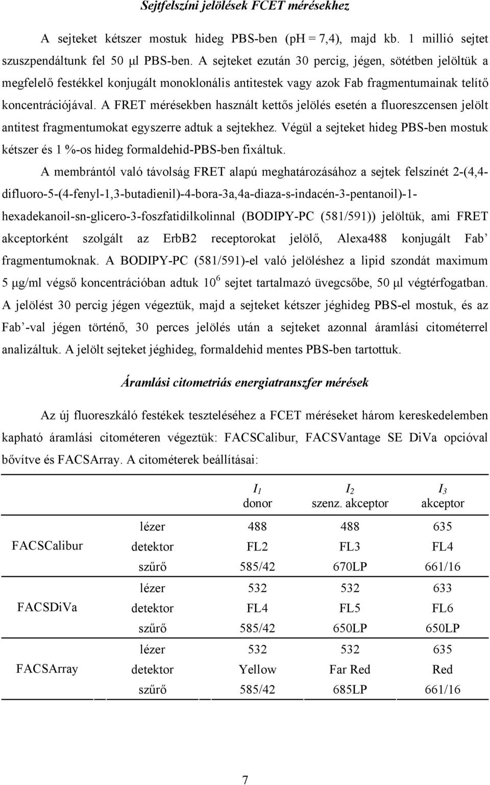 A FRET mérésekben használt kett s jelölés esetén a fluoreszcensen jelölt antitest fragmentumokat egyszerre adtuk a sejtekhez.