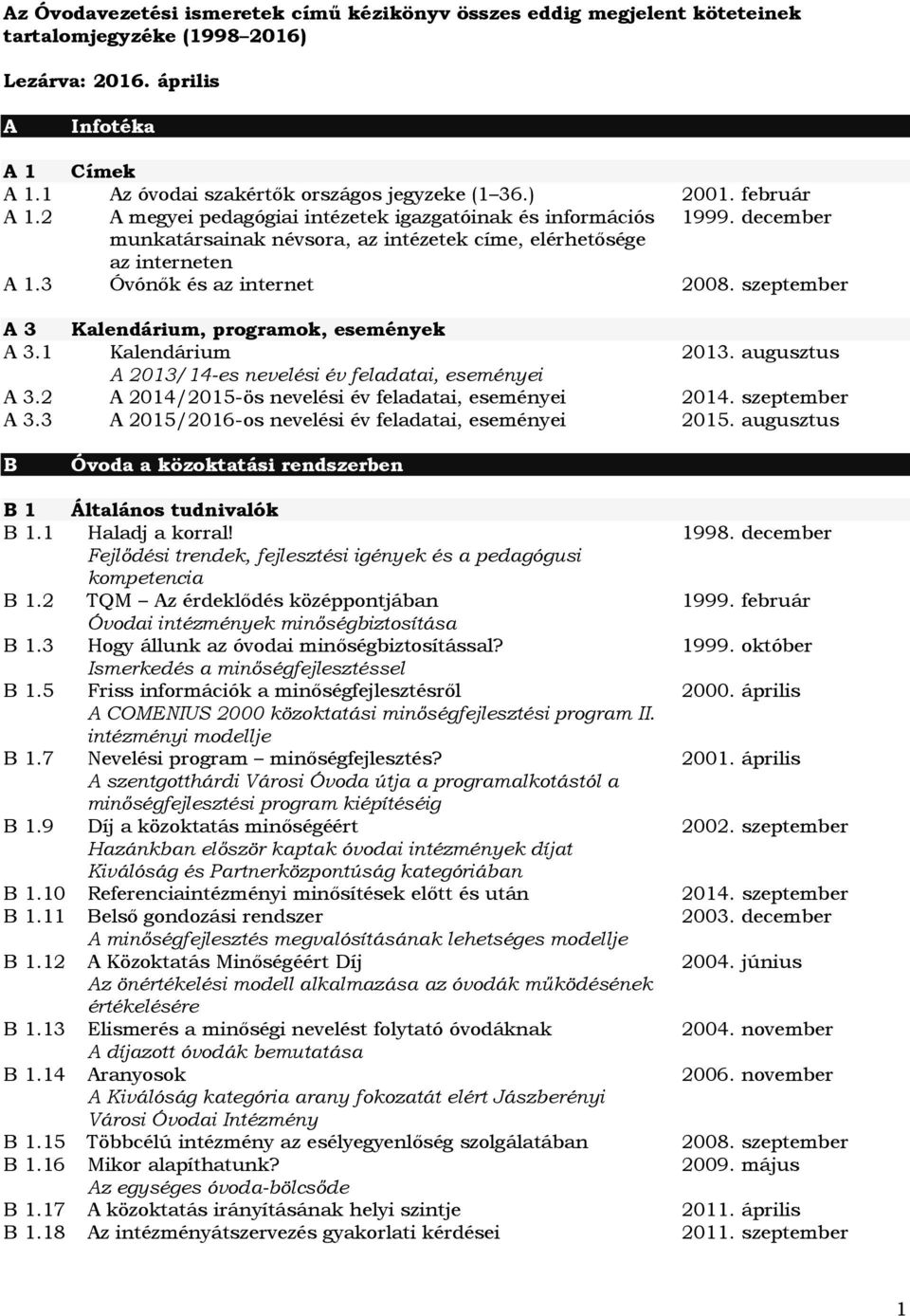 szeptember A 3 Kalendárium, programok, események A 3.1 Kalendárium 2013. augusztus A 2013/14-es nevelési év feladatai, eseményei A 3.2 A 2014/2015-ös nevelési év feladatai, eseményei 2014.