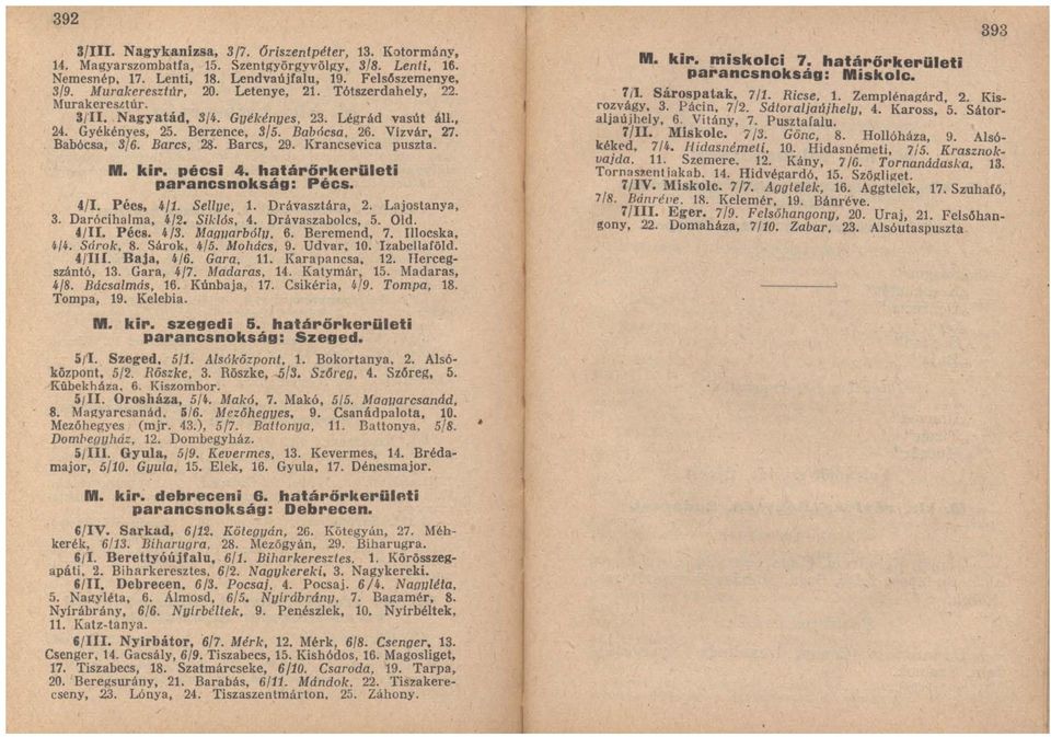 Krancsevica puszta. M. kir. pécsi 4. határőrkerületi parancsnokság: Pécs. 4/1. Pécs. 4/1. Sellye, 1. Drávasztára. 2. Lajostanya, 3. Darórihalma. 4/2. Siklós, 4. Drávaszabolcs, 5. Old. 4/11. Pécs. 4/S.