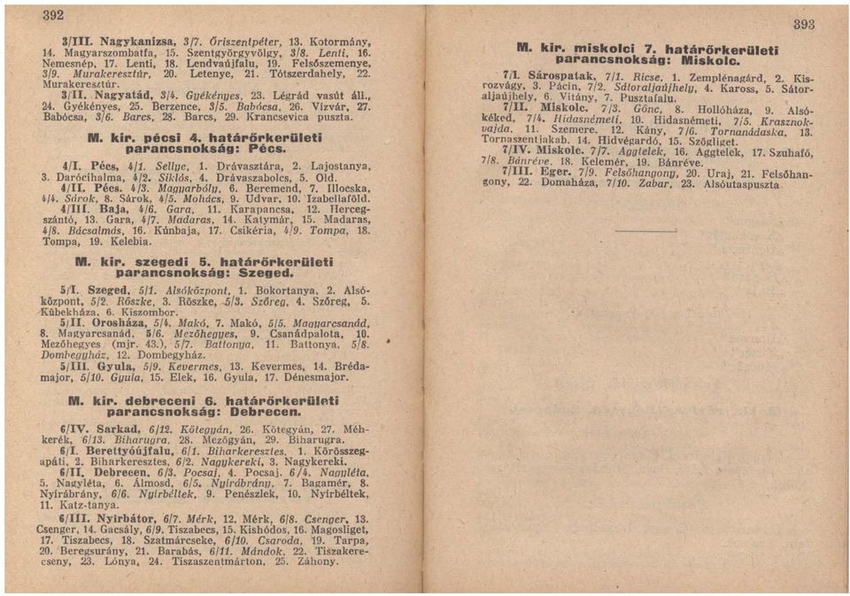 Krancsevica puszta. M. kir. pécsi 4. határőrkerületi parancsnokság: Pécs. 4/1. Pécs. 4/1. Sellye, 1. Drávasztára. 2. Lajostanya, 3. Darórihalma. 4/2. Siklós, 4. Drávaszabolcs, 5. Old. 4/11. Pécs. 4/S.