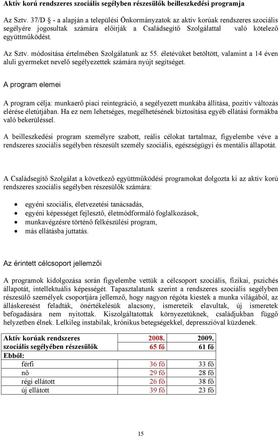 módosítása értelmében Szolgálatunk az 55. életévüket betöltött, valamint a 14 éven aluli gyermeket nevelő segélyezettek számára nyújt segítséget.
