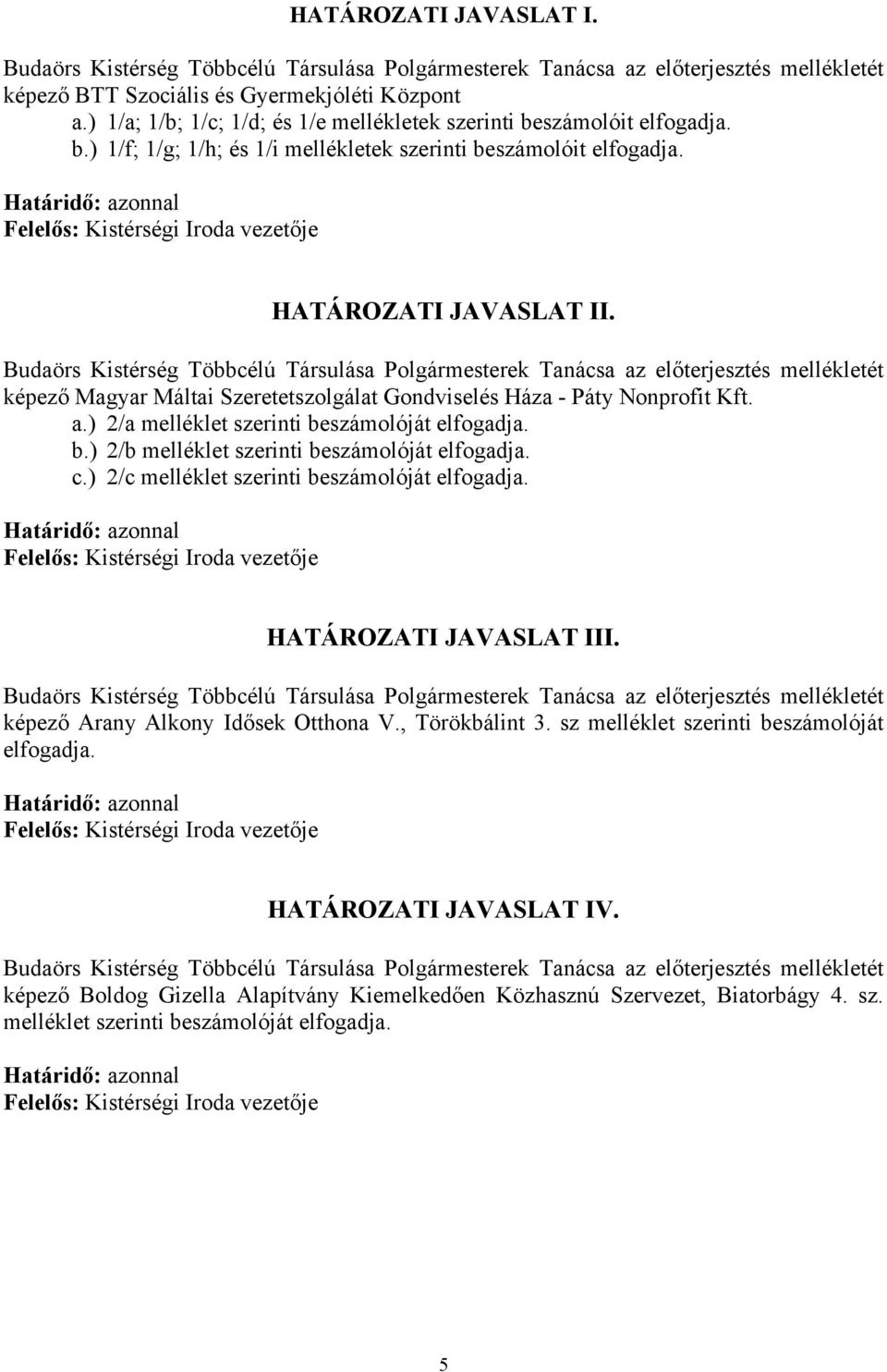 Határidő: azonnal Felelős: Kistérségi Iroda vezetője HATÁROZATI JAVASLAT II.