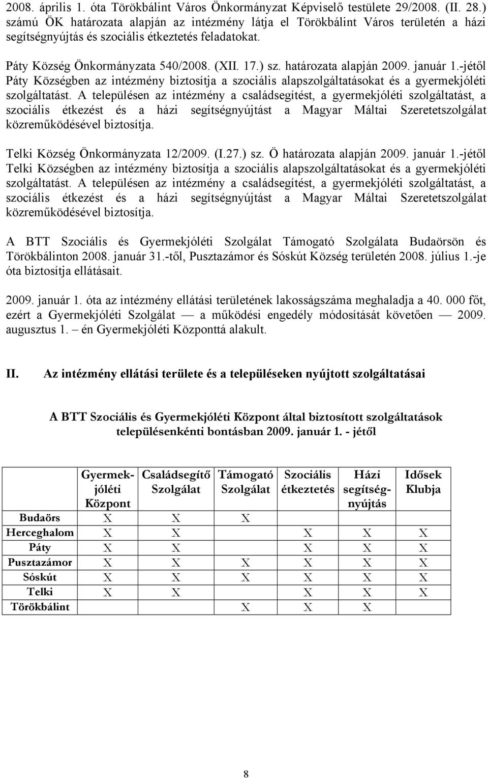 január 1.-jétől Páty Községben az intézmény biztosítja a szociális alapszolgáltatásokat és a gyermekjóléti szolgáltatást.