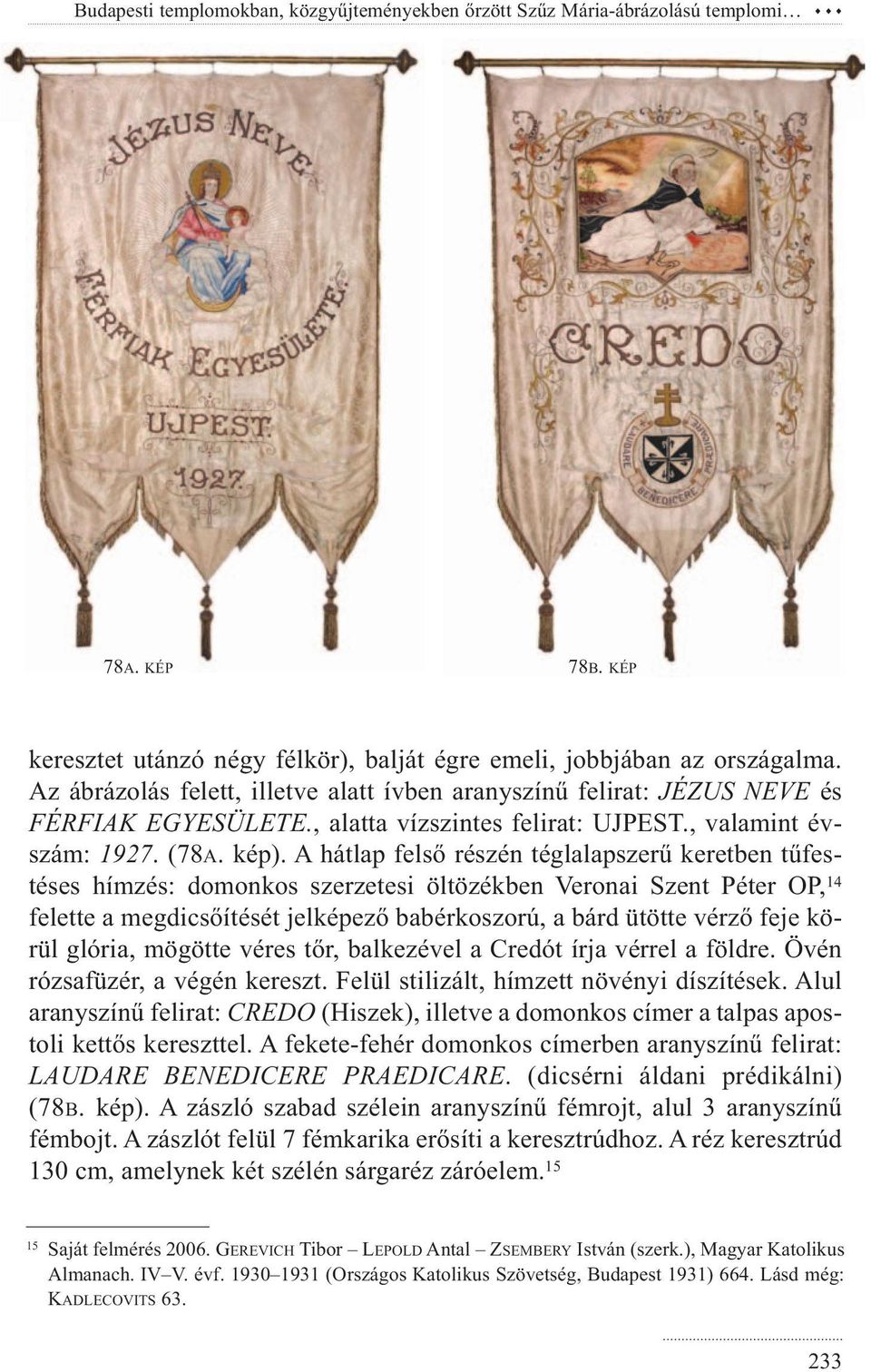 A hátlap felső részén téglalapszerű keretben tűfestéses hímzés: domonkos szerzetesi öltözékben Veronai Szent Péter OP, 14 felette a megdicsőítését jelképező babérkoszorú, a bárd ütötte vérző feje