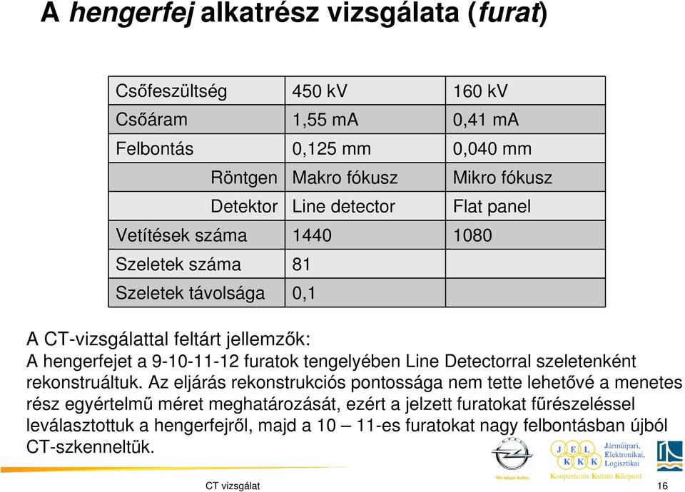 9-10-11-12 furatok tengelyében Line Detectorral szeletenként rekonstruáltuk.