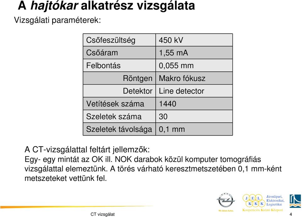 mm A CT-vizsgálattal feltárt jellemzők: Egy- egy mintát az OK ill.