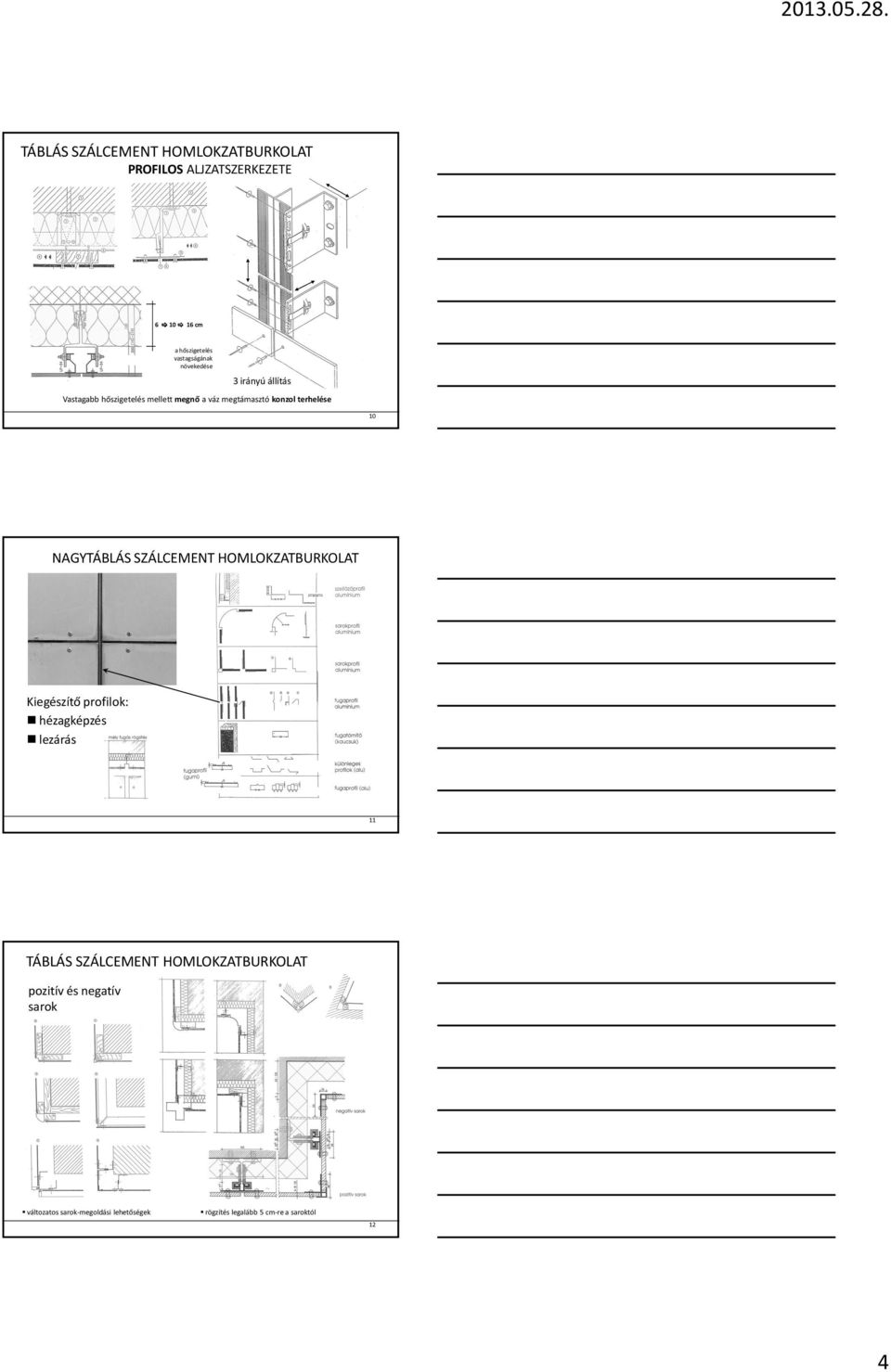 NAGYTÁBLÁS SZÁLCEMENT HOMLOKZATBURKOLAT Kiegészítő profilok: hézagképzés lezárás 11 TÁBLÁS SZÁLCEMENT