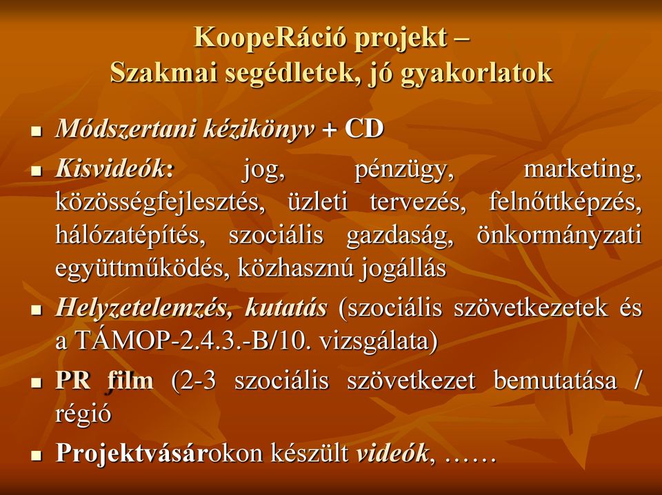 önkormányzati együttműködés, közhasznú jogállás Helyzetelemzés, kutatás (szociális szövetkezetek és a