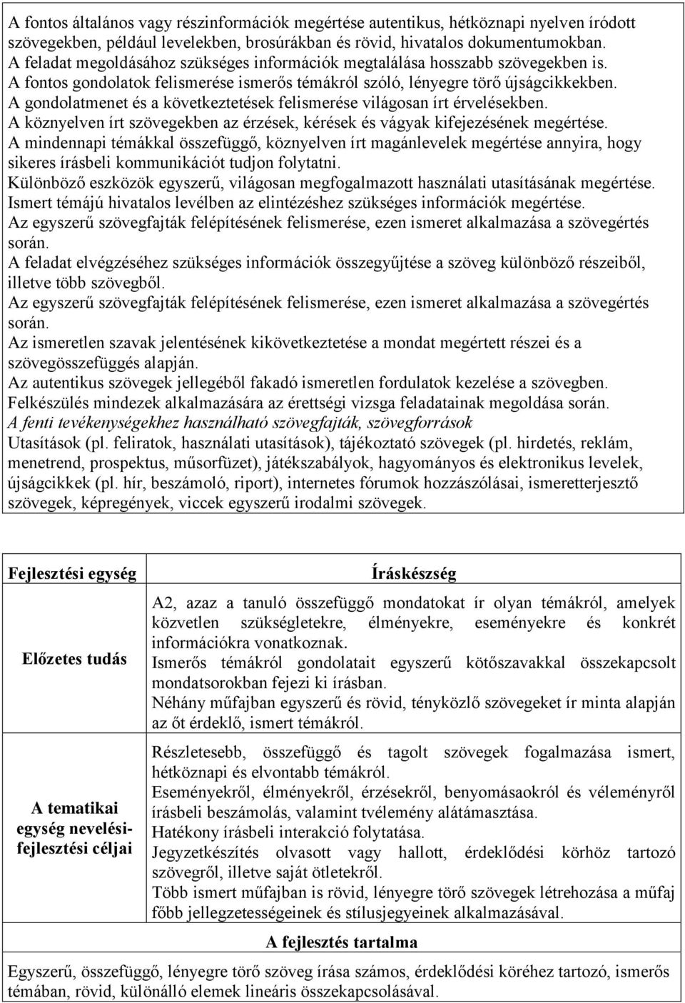 A gondolatmenet és a következtetések felismerése világosan írt érvelésekben. A köznyelven írt szövegekben az érzések, kérések és vágyak kifejezésének megértése.