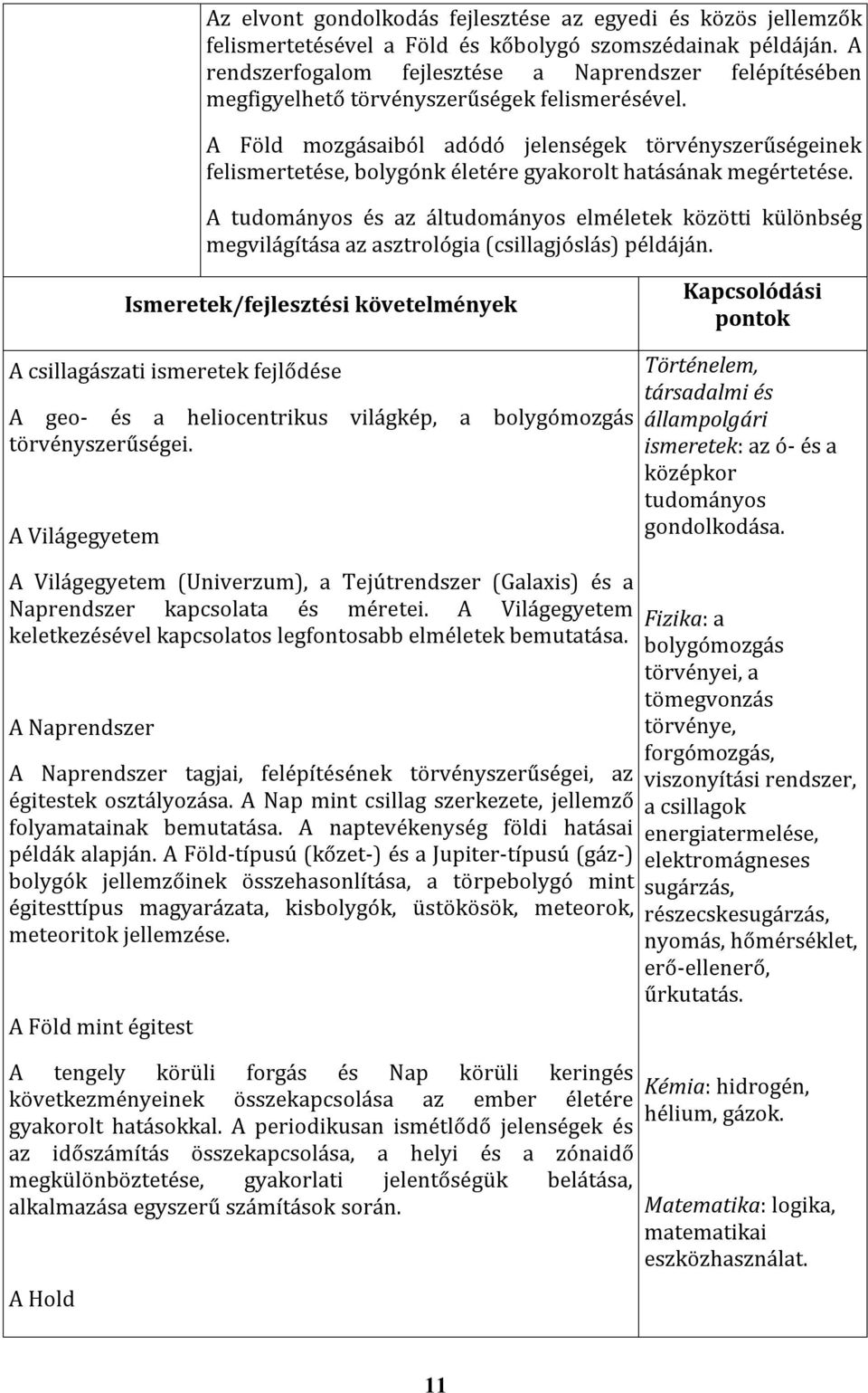 A Föld mozgásaiból adódó jelenségek törvényszerűségeinek felismertetése, bolygónk életére gyakorolt hatásának megértetése.