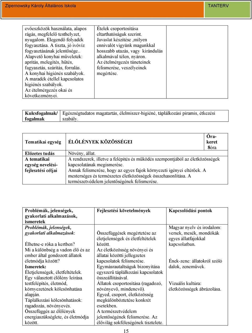 Az ételmérgezés okai és következményei. Ételek csoportosítása eltarthatóságuk szerint. Javaslat készítése,milyen ennivalót vigyünk magunkkal hosszabb utazás, vagy kirándulás alkalmával télen, nyáron.