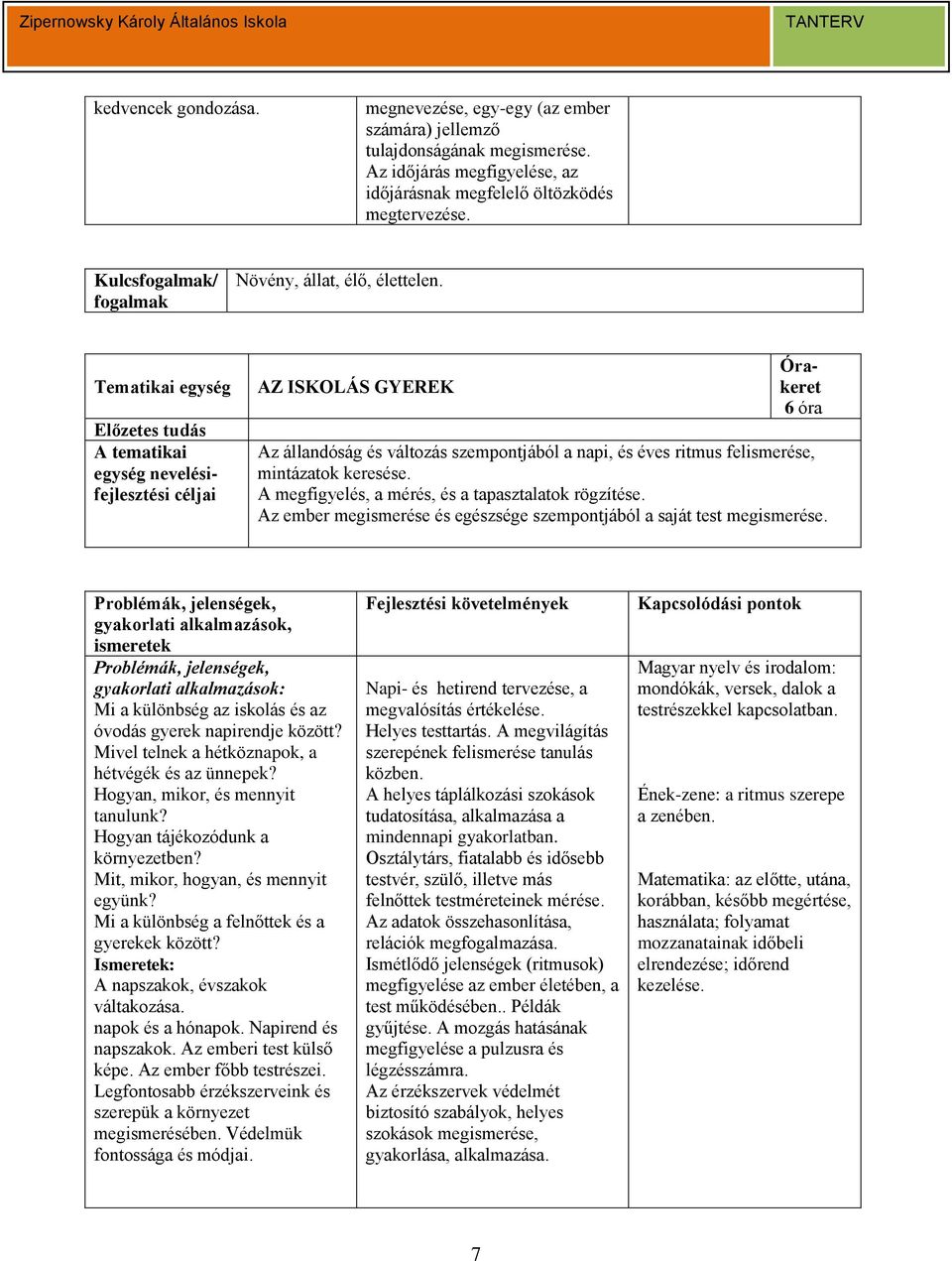 A megfigyelés, a mérés, és a tapasztalatok rögzítése. Az ember megismerése és egészsége szempontjából a saját test megismerése. Mi a különbség az iskolás és az óvodás gyerek napirendje között?