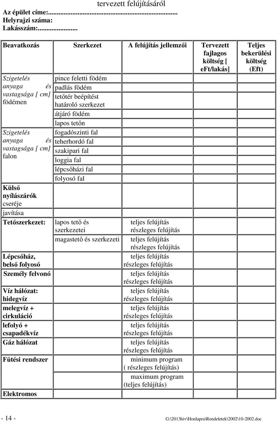padlás födém tetőtér beépítést határoló szerkezet átjáró födém lapos tetőn fogadószinti fal teherhordó fal szakipari fal loggia fal lépcsőházi fal folyosó fal Külső nyílászárók cseréje javítása