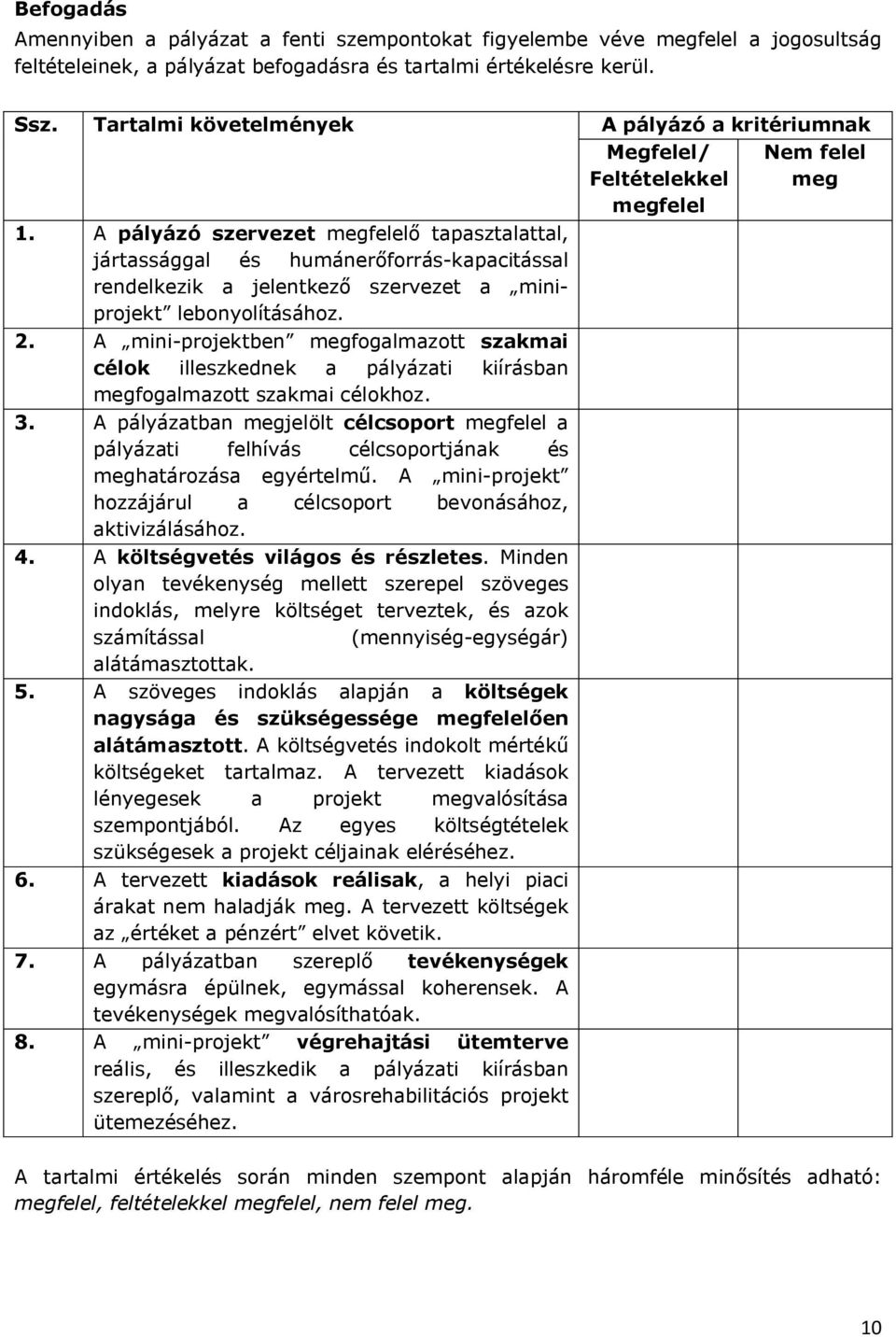 A pályázó szervezet megfelelő tapasztalattal, jártassággal és humánerőforrás-kapacitással rendelkezik a jelentkező szervezet a miniprojekt lebonyolításához. 2.