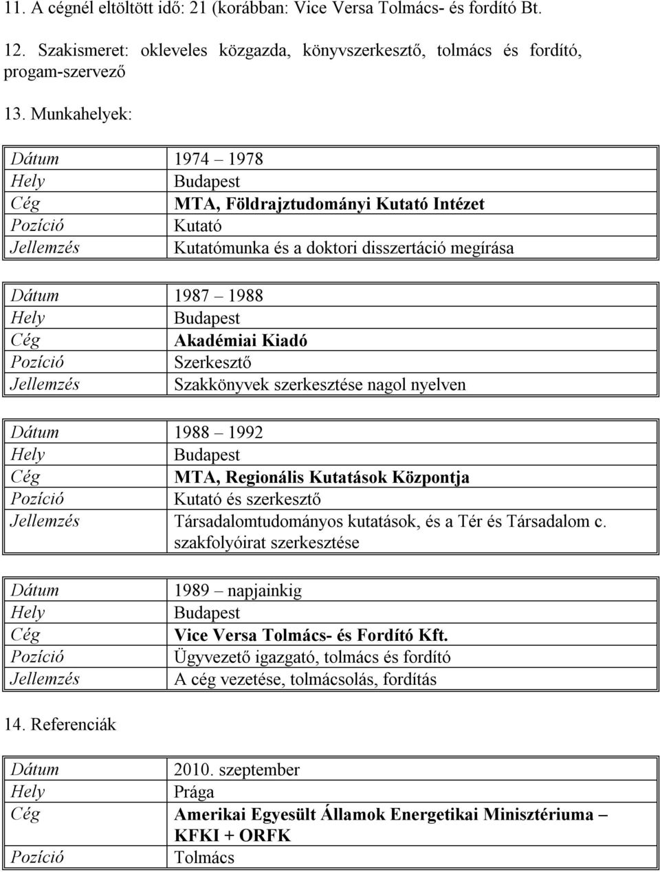 nyelven 1988 1992 MTA, Regionális Kutatások Központja Kutató és szerkesztő Társadalomtudományos kutatások, és a Tér és Társadalom c.