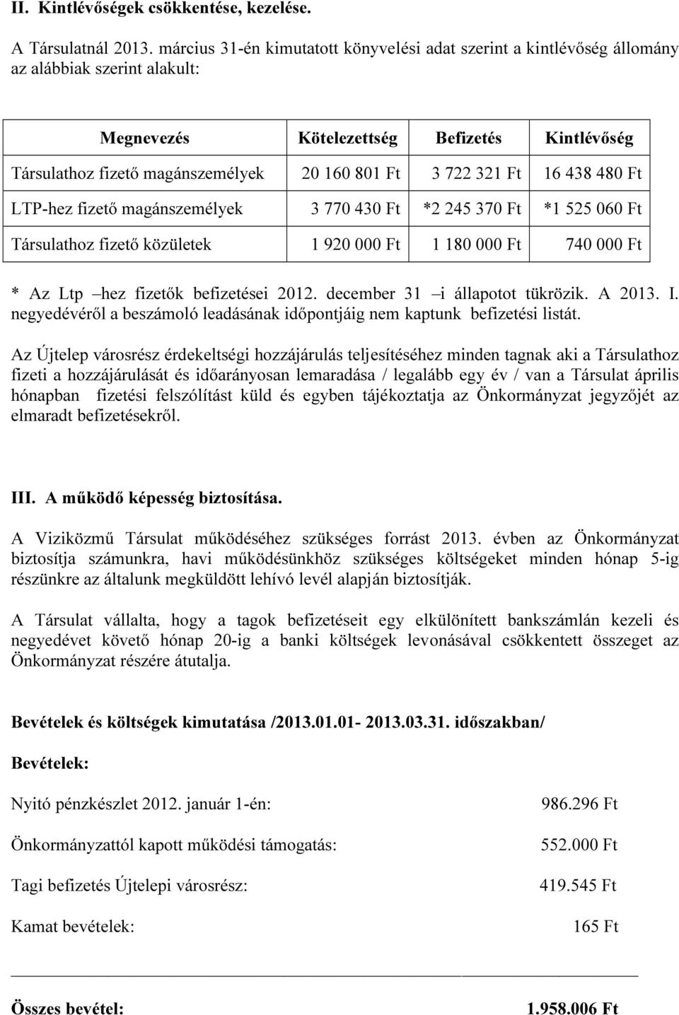 722 321 Ft 16 438 480 Ft LTP-hez fizető magánszemélyek 3 770 430 Ft *2 245 370 Ft *1 525 060 Ft Társulathoz fizető közületek 1 920 000 Ft 1 180 000 Ft 740 000 Ft * Az Ltp hez fizetők befizetései 2012.