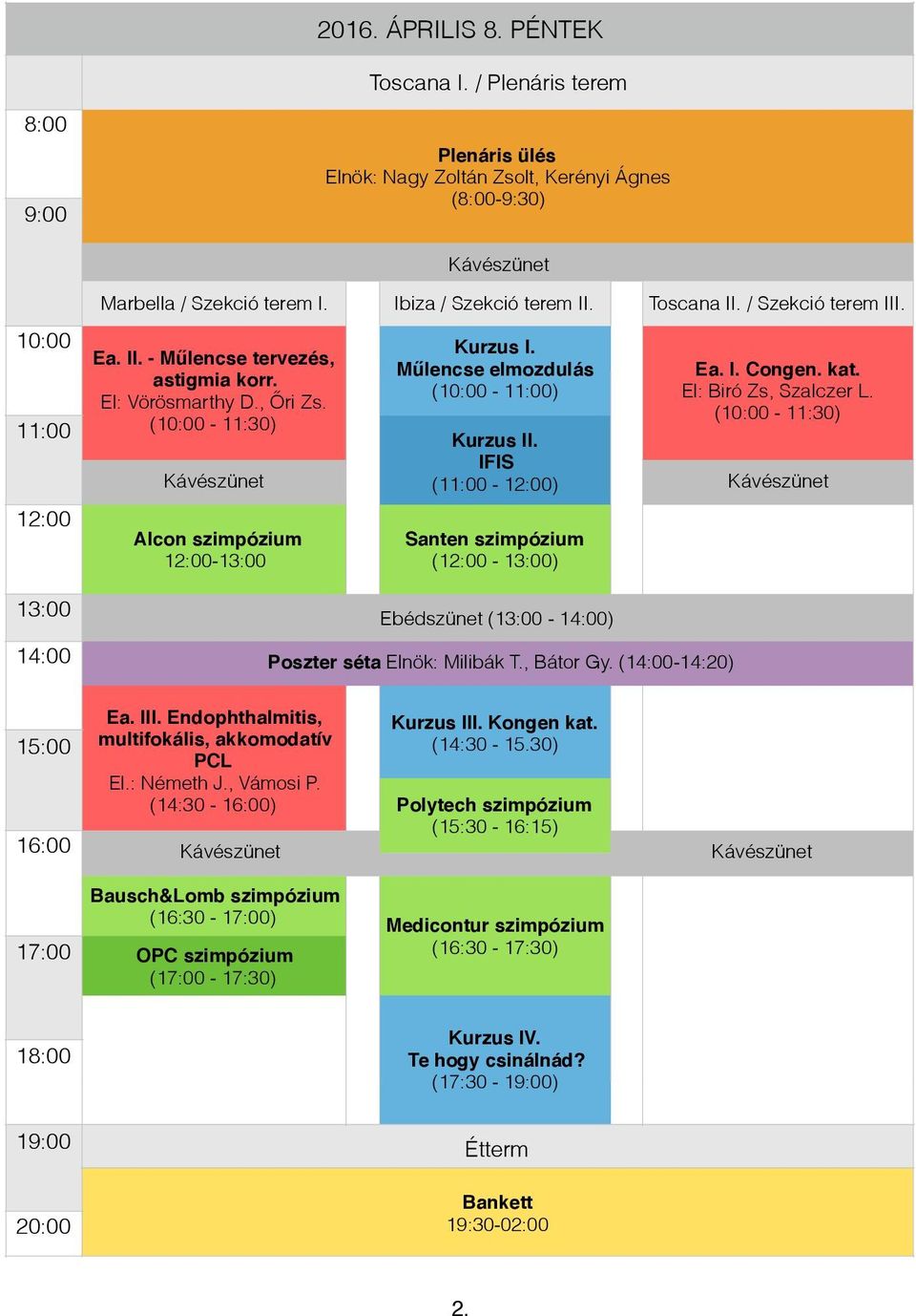 IFIS Kávészünet (11:00-12:00) 12:00 Alcon szimpózium 12:00-13:00 Santen szimpózium (12:00-13:00) Ea. I. Congen. kat. El: Biró Zs, Szalczer L.
