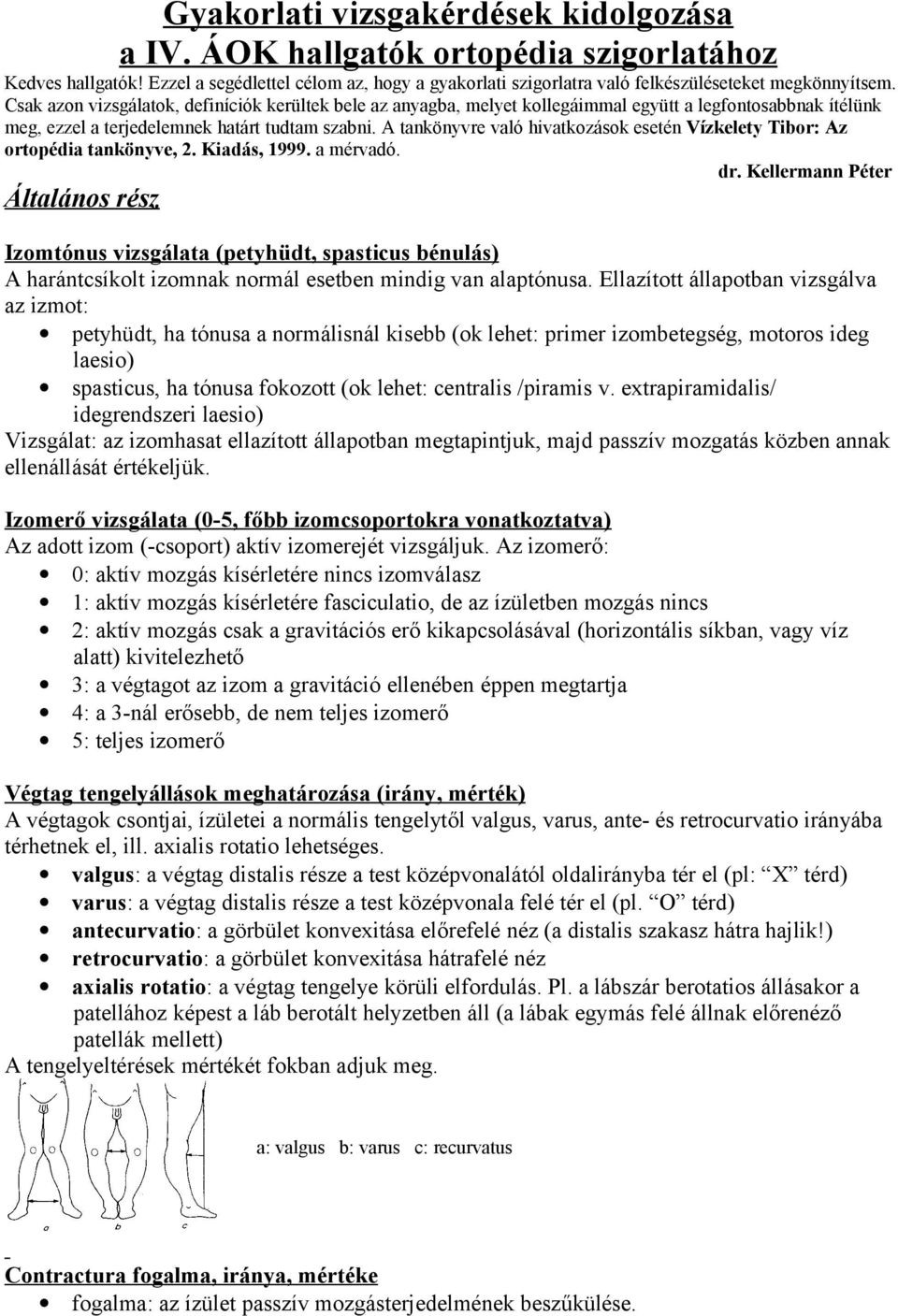 A tankönyvre való hivatkozások esetén Vízkelety Tibor: Az ortopédia tankönyve, 2. Kiadás, 1999. a mérvadó. dr.