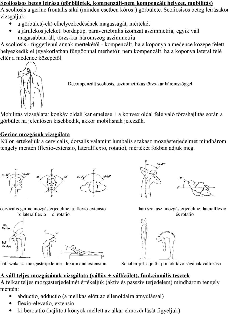 törzs-kar háromszög aszimmetria A scoliosis - függetlenül annak mértékétől - kompenzált, ha a koponya a medence közepe felett helyezkedik el (gyakorlatban függőónnal mérhető); nem kompenzált, ha a