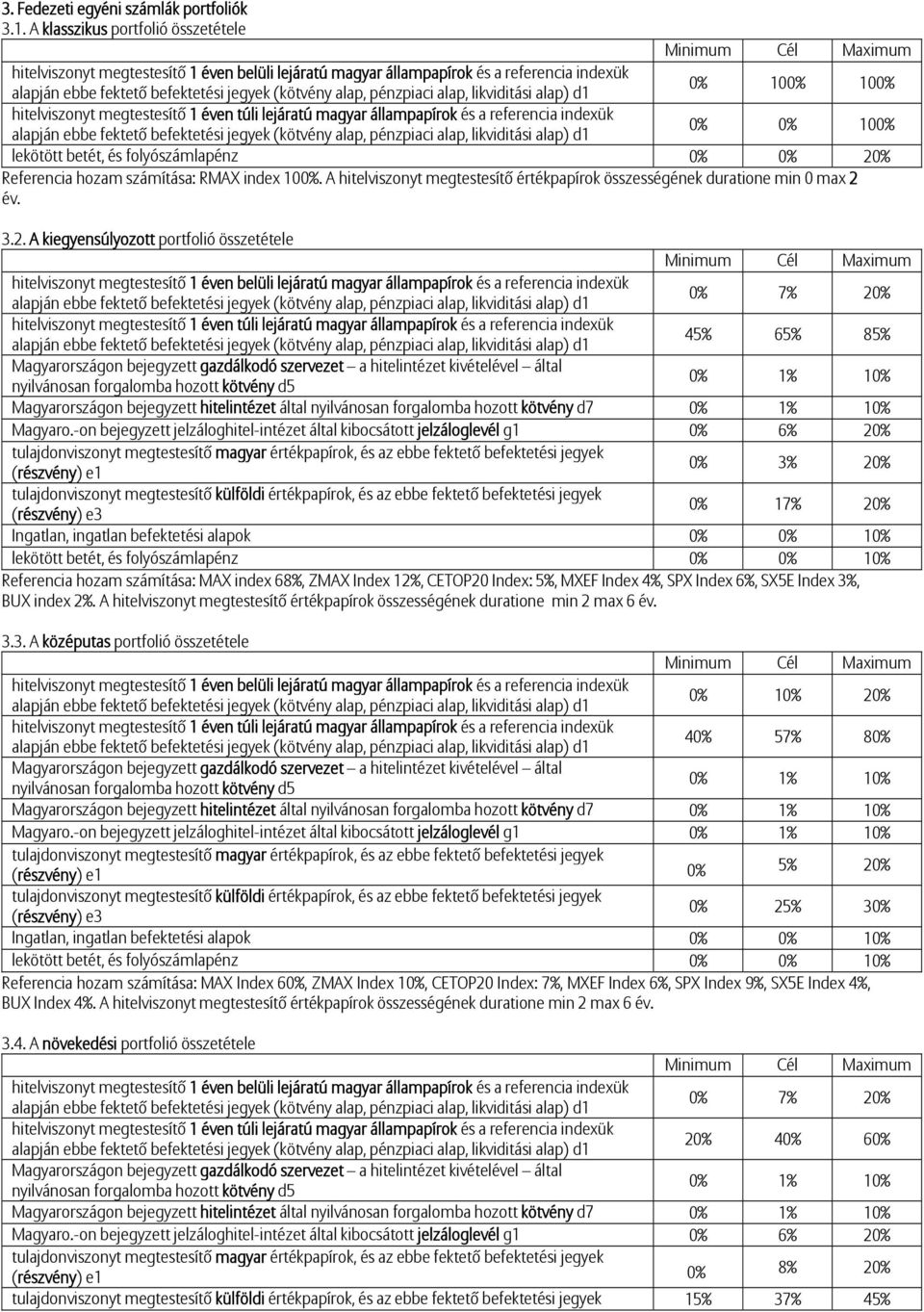 év. 3.2. A kiegyensúlyozott portfolió összetétele 0% 7% 20% 45% 65% 85% 0% 1% 10% Magyarországon bejegyzett hitelintézet által nyilvánosan forgalomba hozott kötvény d7 0% 1% 10% Magyaro.