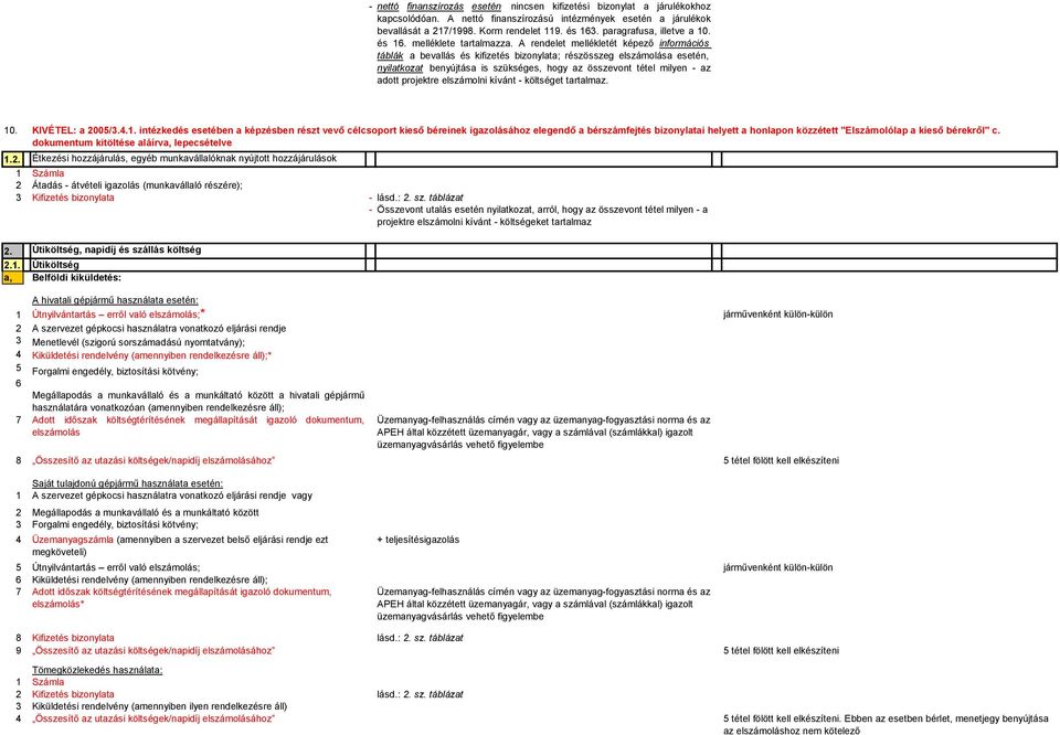 A rendelet mellékletét képezőinformációs táblák a bevallás és kifizetés bizonylata; részösszeg elszámolása esetén, nyilatkozat benyújtása is szükséges, hogy az összevont tétel milyen - az adott