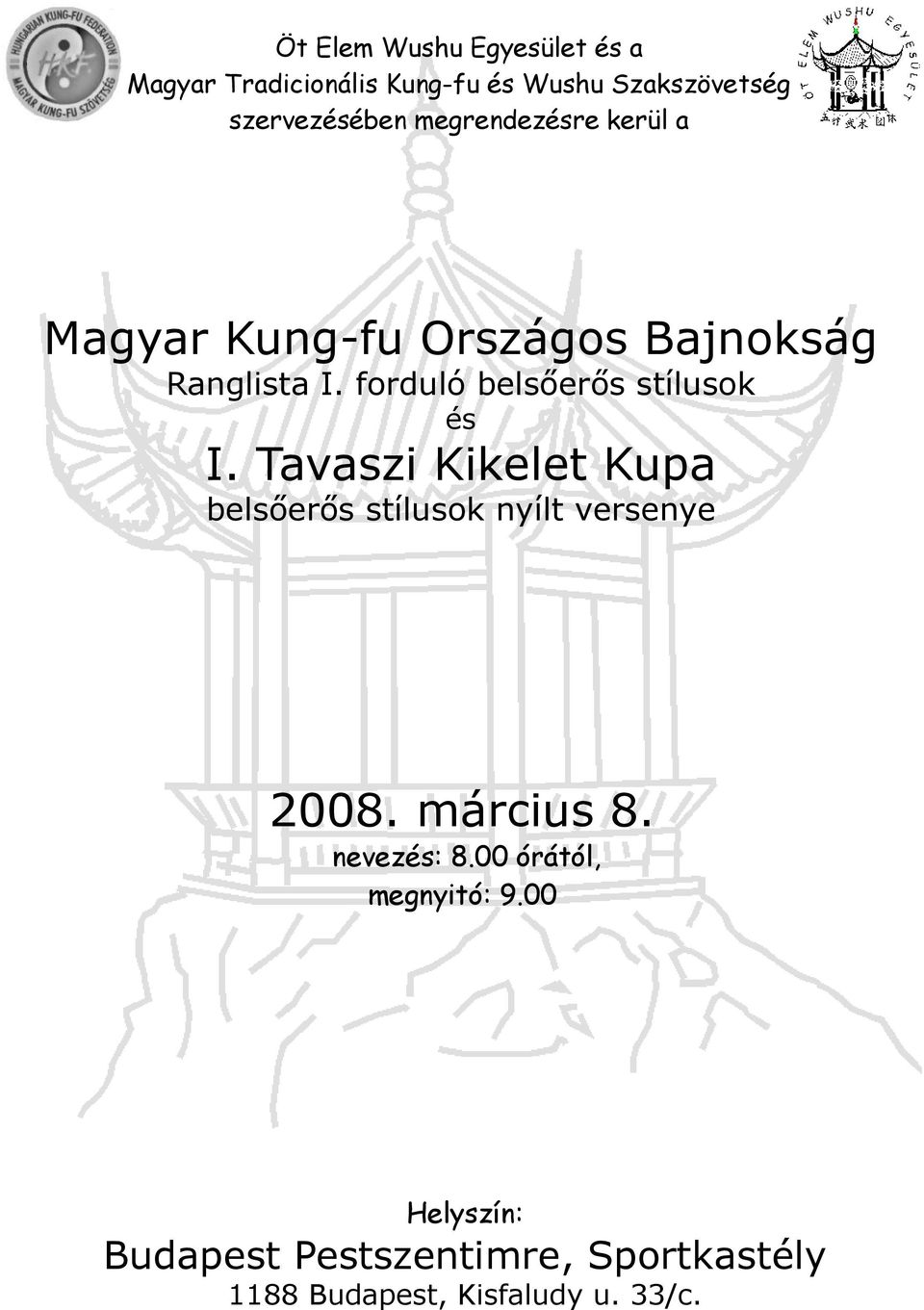 Magyar Kung-fu Országos Bajnokság Ranglista I. forduló belsőerős stílusok  és I. Tavaszi Kikelet Kupa belsőerős stílusok nyílt versenye - PDF Free  Download