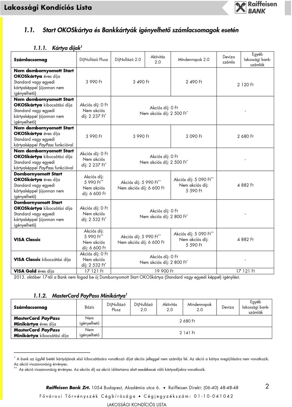 OKOSkártya kibocsátási díja kártyaképpel (újonnan nem igényelhető) VISA Classic VISA Classic kibocsátási díja Aktivitás Mindennapok 3 990 Ft 3 490 Ft 2 490 Ft díj: 2 237 Ft * díj: 2 500 Ft * Deviza