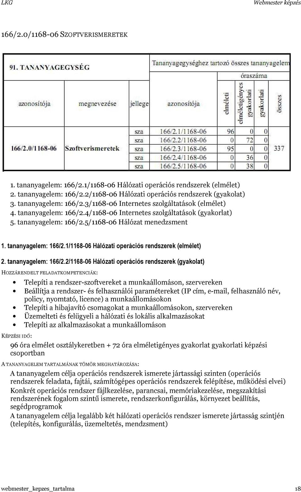 tananyagelem: 166/2.1/1168-06 Hálózati operációs rendszerek (elmélet) 2. tananyagelem: 166/2.