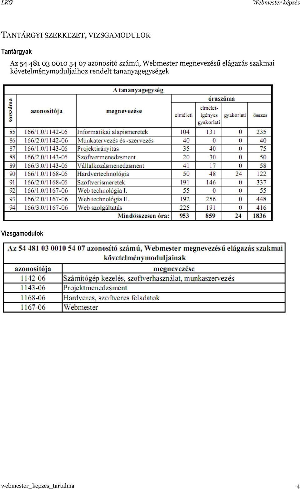 megnevezésű elágazás szakmai követelménymoduljaihoz
