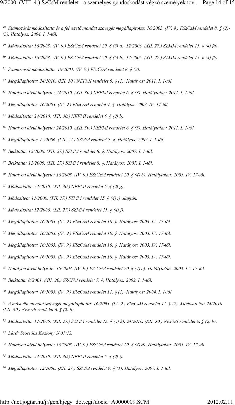 ) SZMM rendelet 15. fa). Módosította: 16/2003. (IV. 9.) ESzCsM rendelet 20. (5) b), 12/2006. (XII. 27.) SZMM rendelet 15. fb). Számozását módosította: 16/2003. (IV. 9.) ESzCsM rendelet 8. (2).