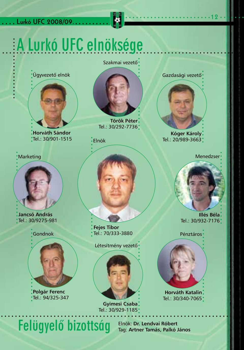 : 30/9275-981 Gondnok Fejes Tibor Tel.: 70/333-3880 Létesítmény vezetõ Illés Béla Tel.: 30/932-7176 Pénztáros Polgár Ferenc Tel.