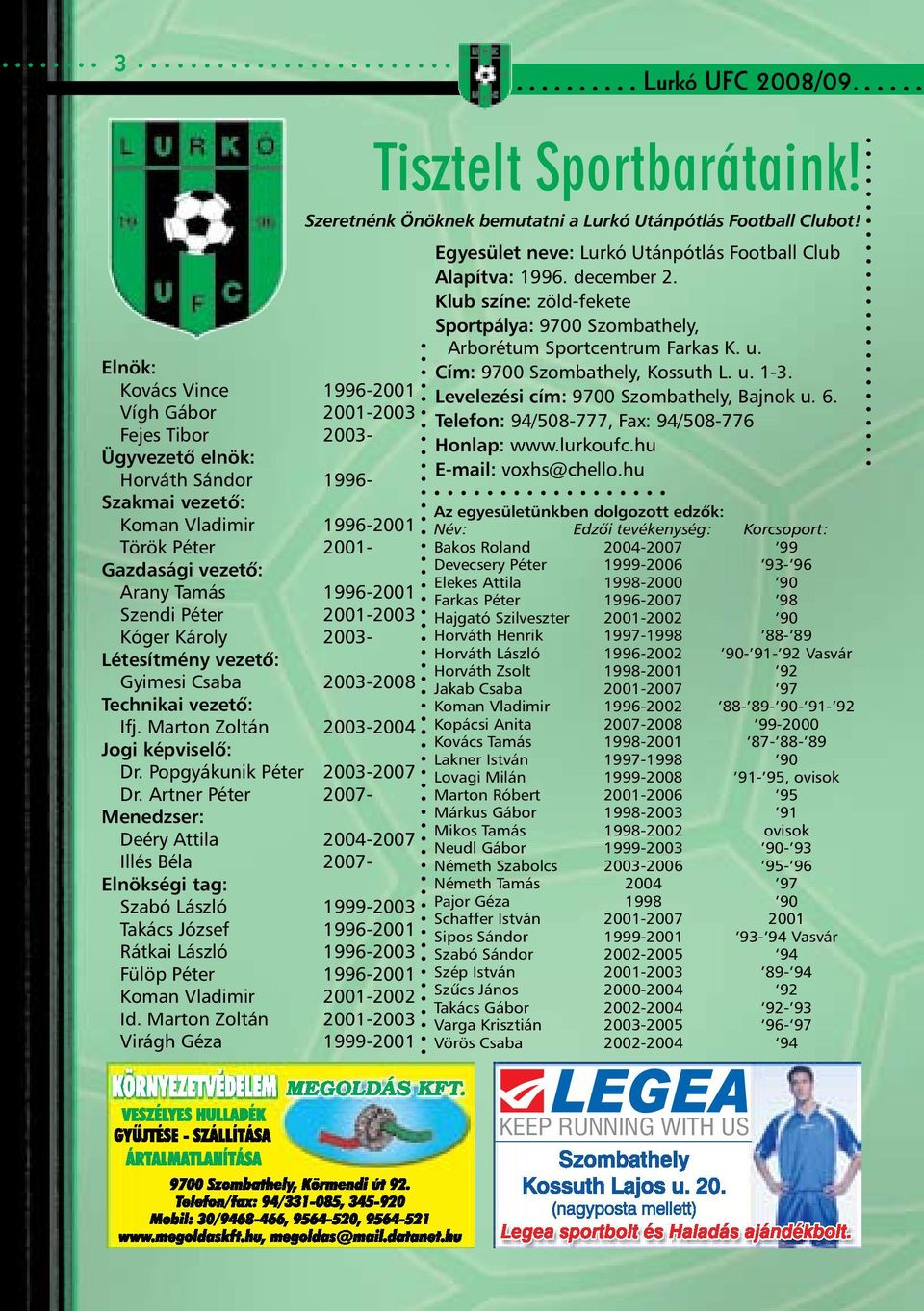 1996-2001 Szendi Péter 2001-2003 Kóger Károly 2003- Létesítmény vezetõ: Gyimesi Csaba 2003-2008 Technikai vezetõ: Ifj. Marton Zoltán 2003-2004 Jogi képviselõ: Dr. Popgyákunik Péter 2003-2007 Dr.