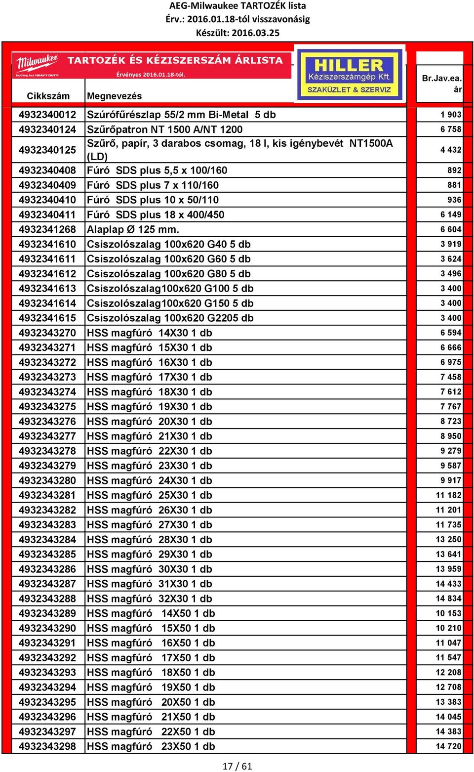 6 604 4932341610 Csiszolószalag 100x620 G40 5 db 3 919 4932341611 Csiszolószalag 100x620 G60 5 db 3 624 4932341612 Csiszolószalag 100x620 G80 5 db 3 496 4932341613 Csiszolószalag100x620 G100 5 db 3