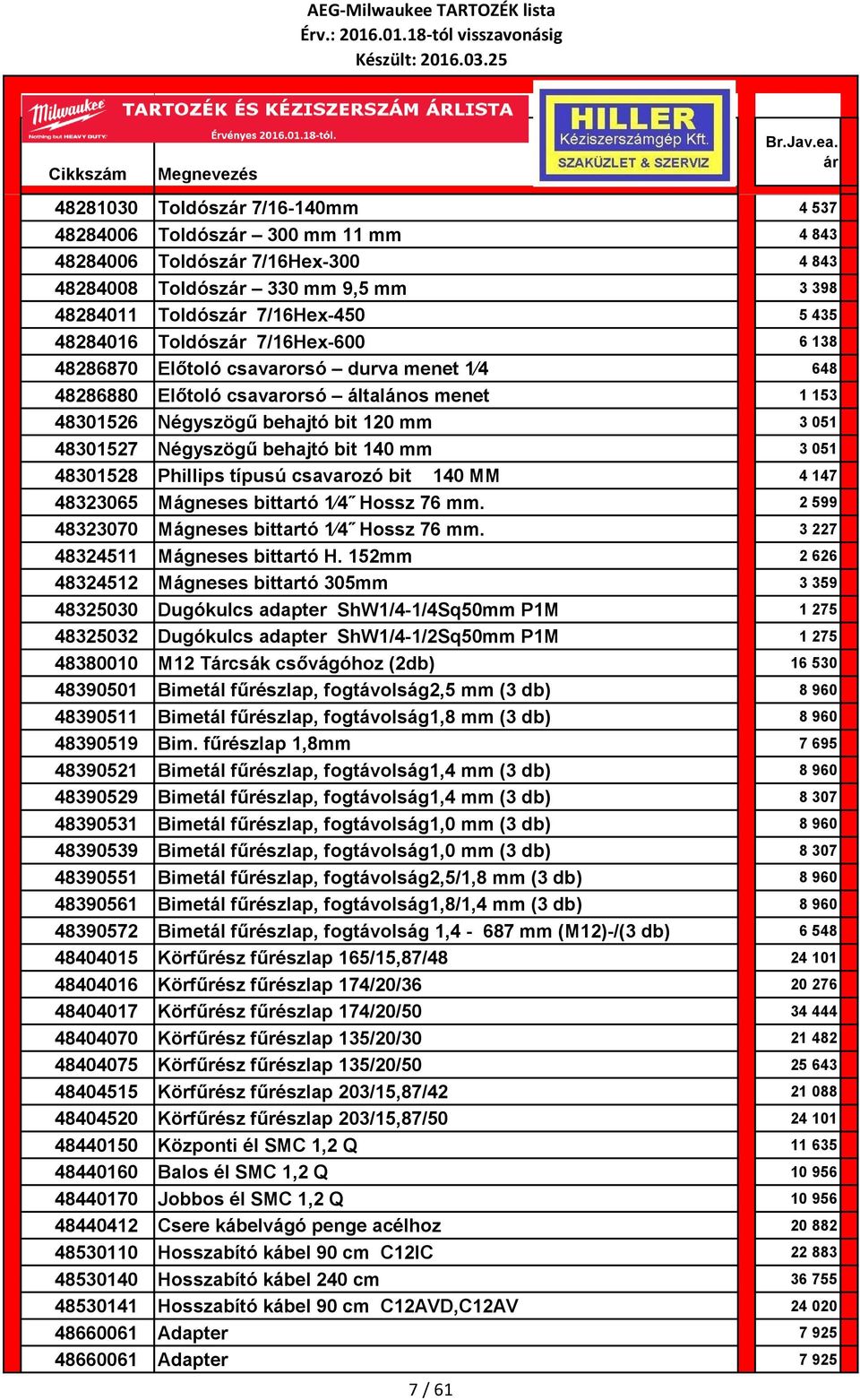 051 48301528 Phillips típusú csavarozó bit 140 MM 4 147 48323065 Mágneses bittartó 1 4 Hossz 76 mm. 2 599 48323070 Mágneses bittartó 1 4 Hossz 76 mm. 3 227 48324511 Mágneses bittartó H.