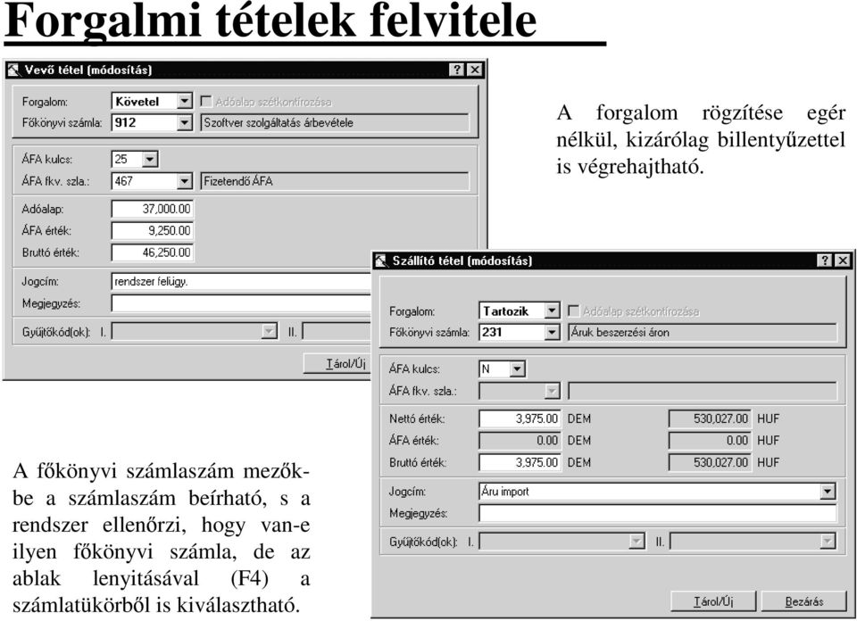 A f könyvi számlaszám mez k- be a számlaszám beírható, s a rendszer