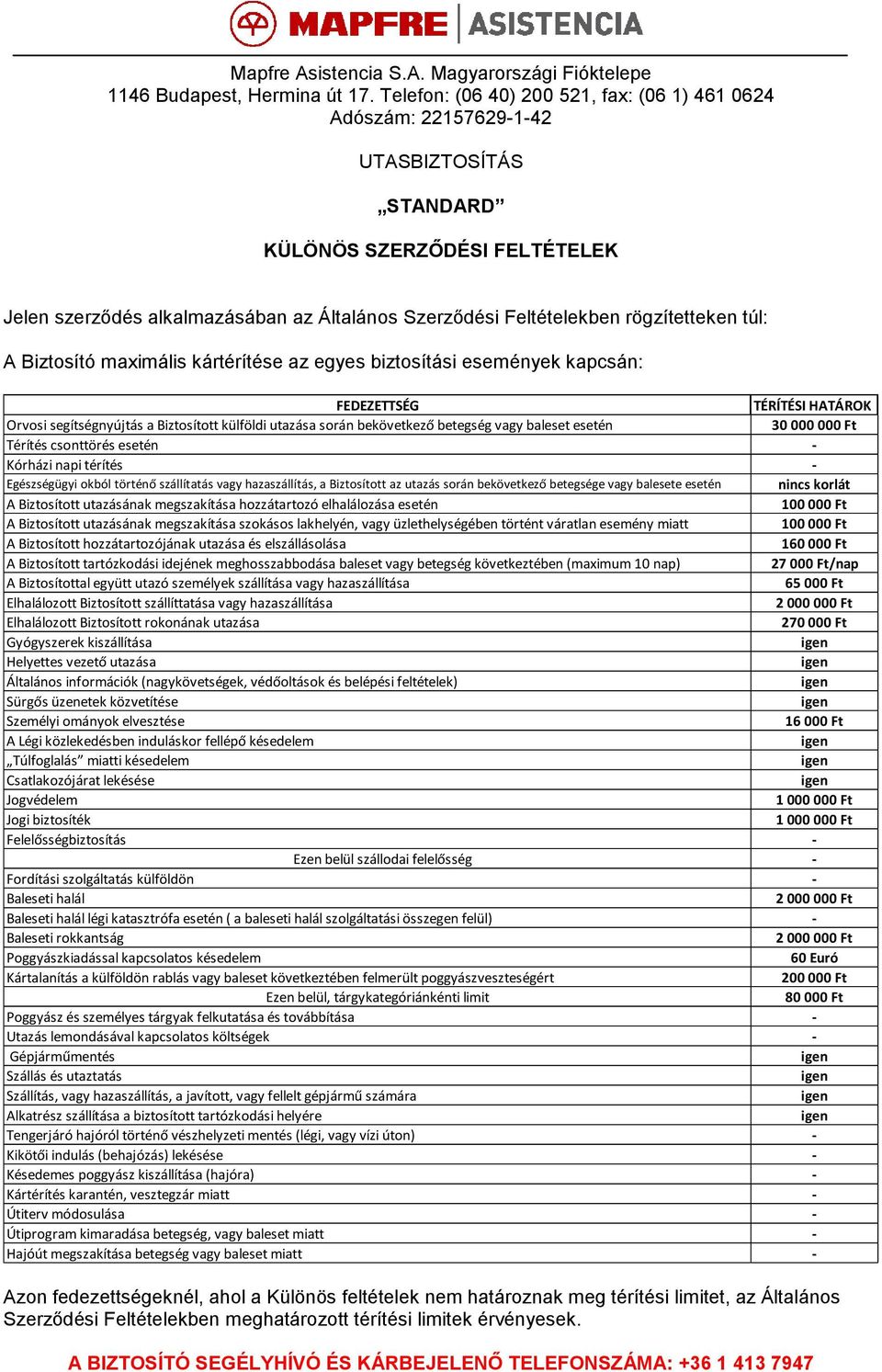 szolgáltatási összegen felül) 60 Euró 80 000 Ft Alkatrész szállítása a biztosított tartózkodási helyére Tengerjáró hajóról történő vészhelyzeti