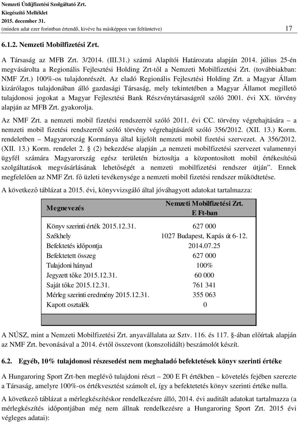 a Magyar Állam kizárólagos tulajdonában álló gazdasági Társaság, mely tekintetében a Magyar Államot megillető tulajdonosi jogokat a Magyar Fejlesztési Bank Részvénytársaságról szóló 2001. évi XX.