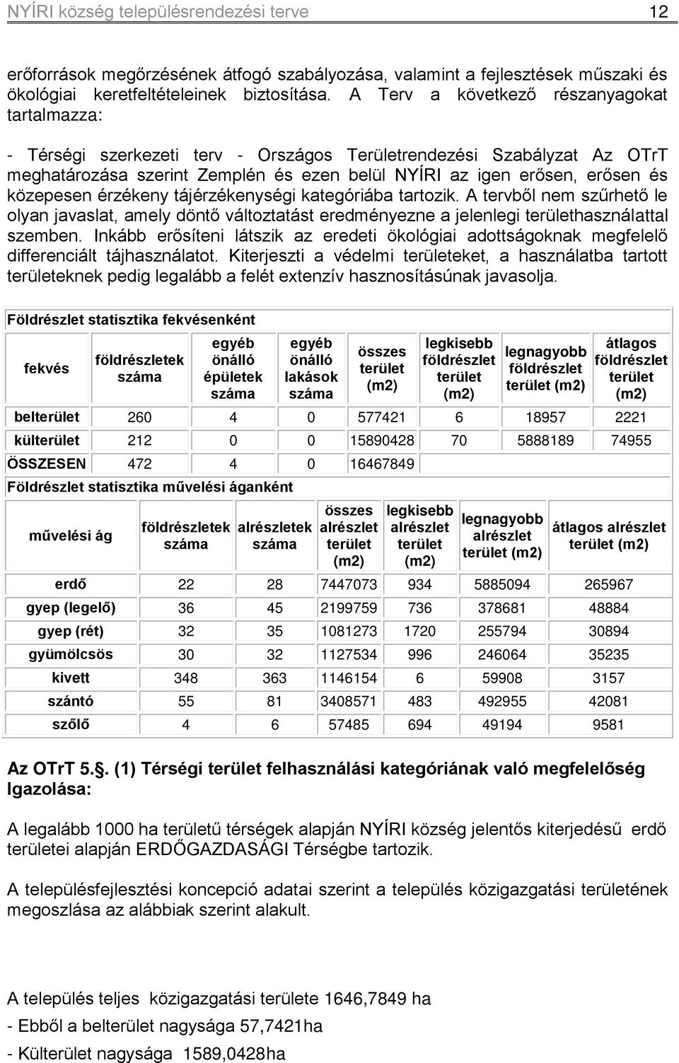 közepesen érzékeny tájérzékenységi kategóriába tartozik. A tervből nem szűrhető le olyan javaslat, amely döntő változtatást eredményezne a jelenlegi területhasználattal szemben.