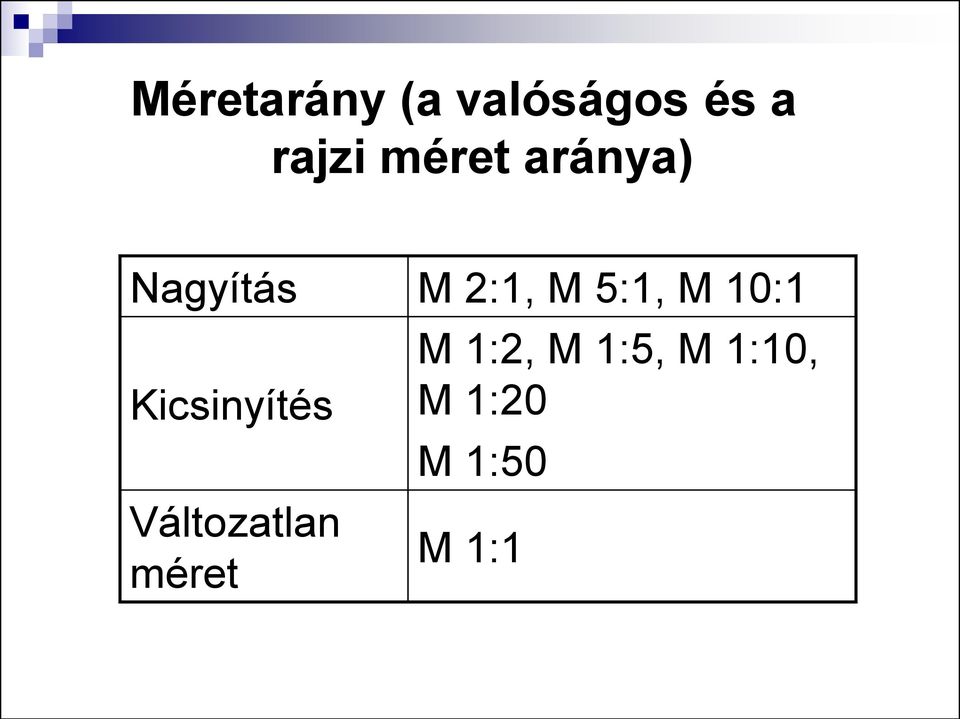 M 10:1 Kicsinyítés Változatlan méret